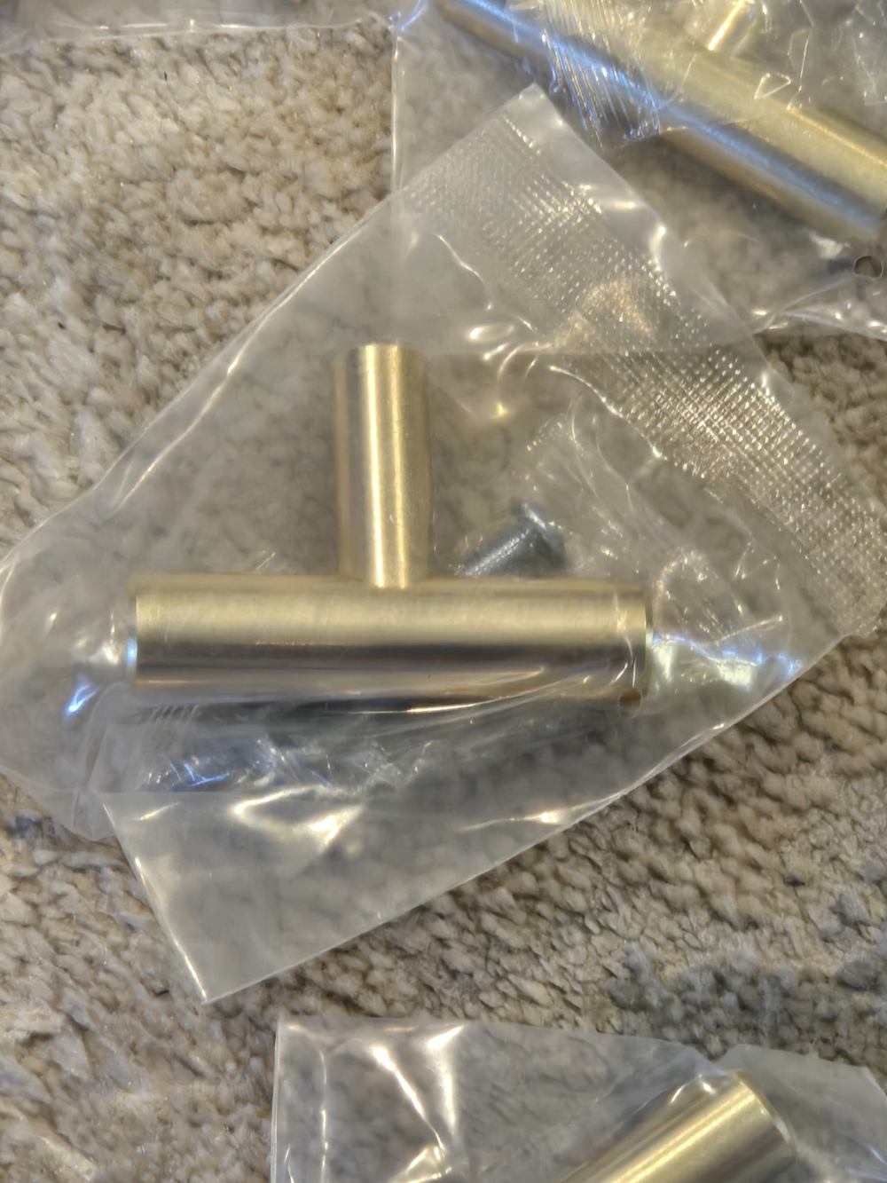 Brushed Metal T-Handle Cabinet Pull – Light Gold  Finish Total Of 7